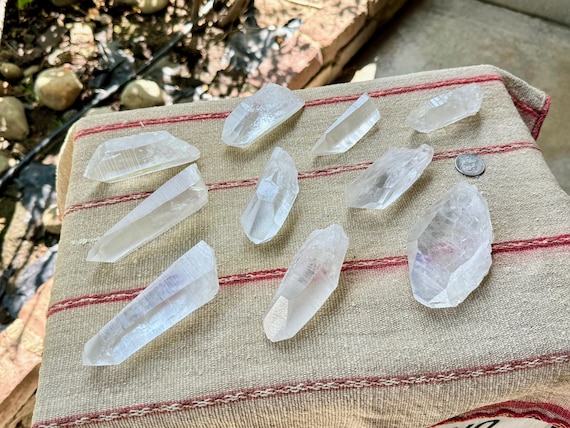 Lemurian Quartz Crystal Lot, 10 Pieces (1.4 Kilo), Old Find, Large Lemurian Points, Serra do Cabral, Minas Gerais, Brazil WS193