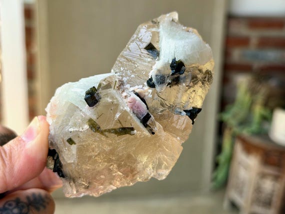 Citrine with Albite, Green & Pink Tourmaline, Unicorn Stone, 294g, Creativity and Manifestation, Coronel Murta, Minas Gerais, Brazil V515