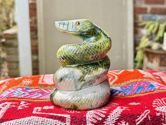 Serpentine Stone Snake Totem by Peruvian Artist Ozwaldo Perez, Hand Carved Stone Serpent, Handmade in Peru's Sacred Valley