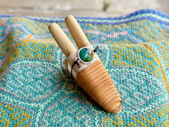 Double Kuripe with Turquoise, Traditional Shamanic Applicator Pipe, Hand Crafted from Natural Cemara Wood