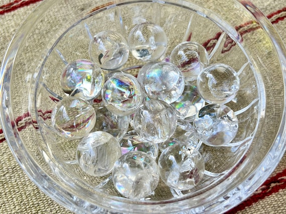 Rainbow Quartz Spheres, 2 cm, Polished Water Clear Crystal Orbs with Vibrant Rainbow Inclusions