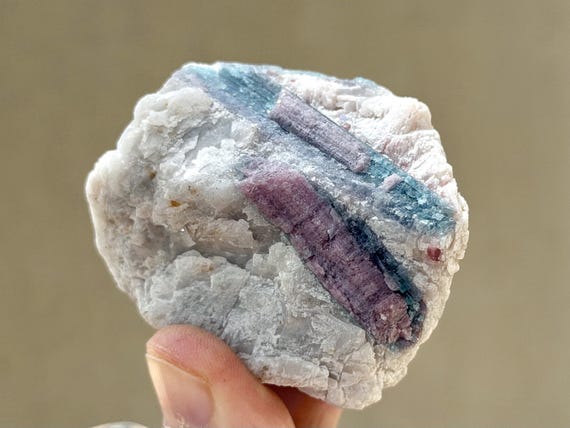 Paraiba Tourmaline & Albite, Blue and Pink, 124g, New Find, Rio Grande Del Norte, Brazil V759