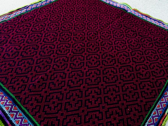 Shipibo Manta Cloth, 29" x 28", Embroidered Shamanic Mesa Cloth, Handmade in Pucallpa, Peru, Artist Isabel Franquines