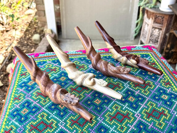 Serpent Tepi Pipe, Traditional Shamanic Applicator, Choose One of Four, Handcrafted Wooden Snake Tepi