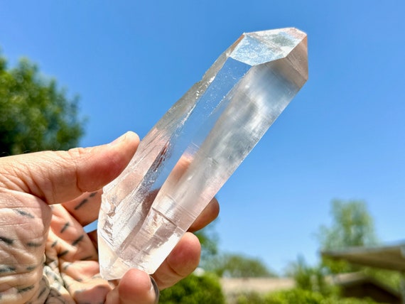Pink Tip Lemurian Quartz with Record Keepers and Double Termination, New Find, Highest Grade, Water Clear Lemurian, Bahia, Brazil W224