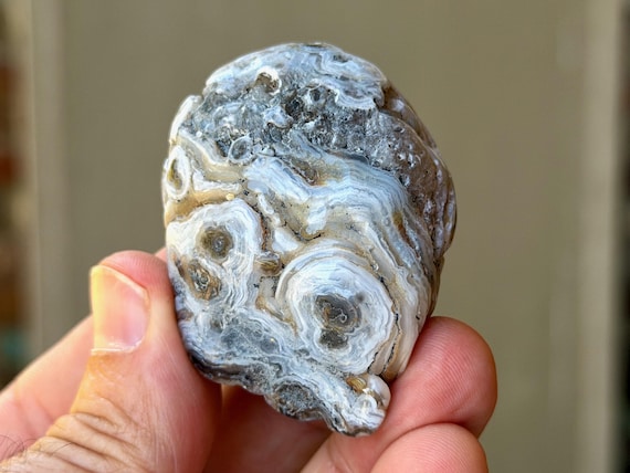 Ocean Agate, 68g, Polished Palm Stone, Stability & Self-Reliance, Rio Grande do Sul, Brazil B391