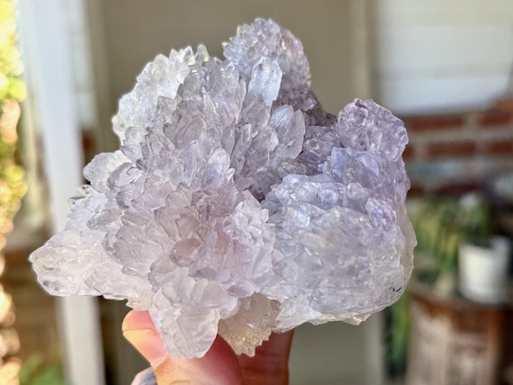 Amethyst Flower Quartz, Self-Standing, 388g, Crystalline Formations & Celadonite Inclusion, Rio Grande do Sul, Brazil V012