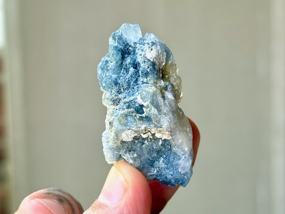 Indicolite Quartz Cluster, 26g, Blue Tourmaline Quartz, Psychic Abilities & Mediumship, Jenipapo, Minas Gerais, Brazil T388