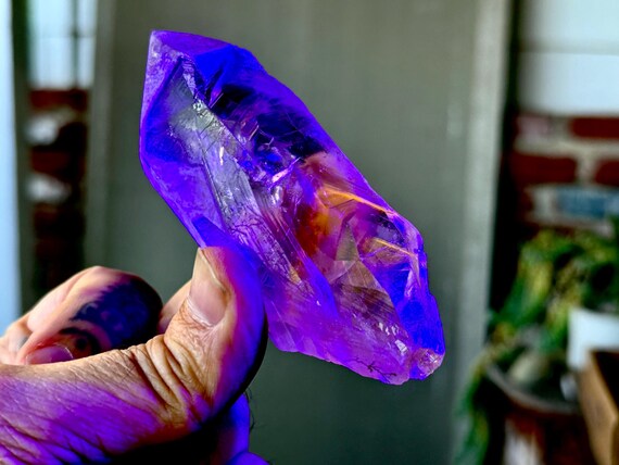 Powellite Phantom Quartz with Amethyst, UV Reactive & All Natural, 144g, New Find, Unpolished Powellite Quartz, Bahia, Brazil T347