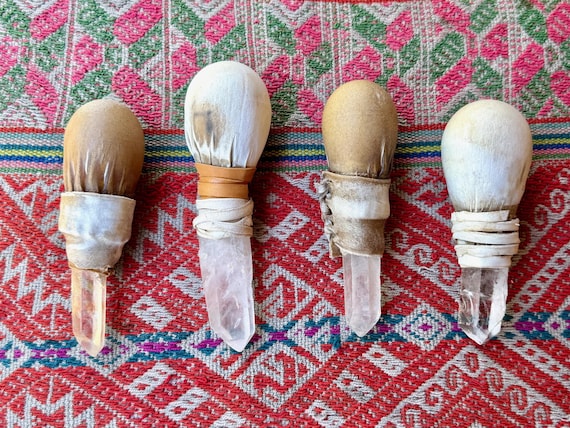 Shaman Rattle with Quartz Crystal, Traditional Andean Rattle for Plant Medicine Ceremony, Handmade in Peru