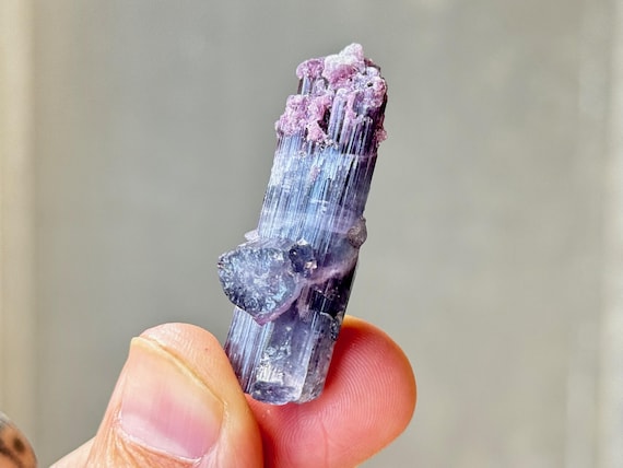 Purple Tourmaline from Aricanga Mine, 16.9g, Steel Blue Tourmaline with Lepidolite Inclusion, São Jose da Safira, Minas Gerais, Brazil R671