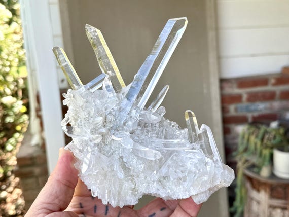 Laser Quartz Cluster, AAA Water Clear & Self Standing, 751g, Energetic Clearing, Diamantina, Minas Gerais, Brazil V025