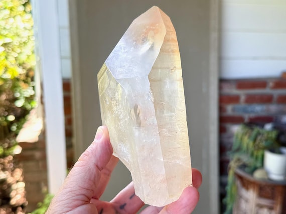 Pink Golden Healer Lemurian Quartz with Starbrary Markings, 1+ Kilo, Rare Old Find, Serra do Cabral, Minas Gerais, Brazil V051