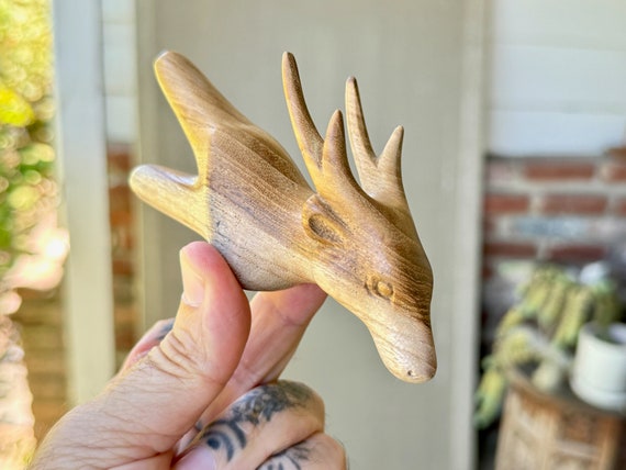 Deer Kuripe, Solid Wood Deer Totem Kuripe, Hand Carved from a Single Block of Teak Wood, Shamanic Applicator Pipe