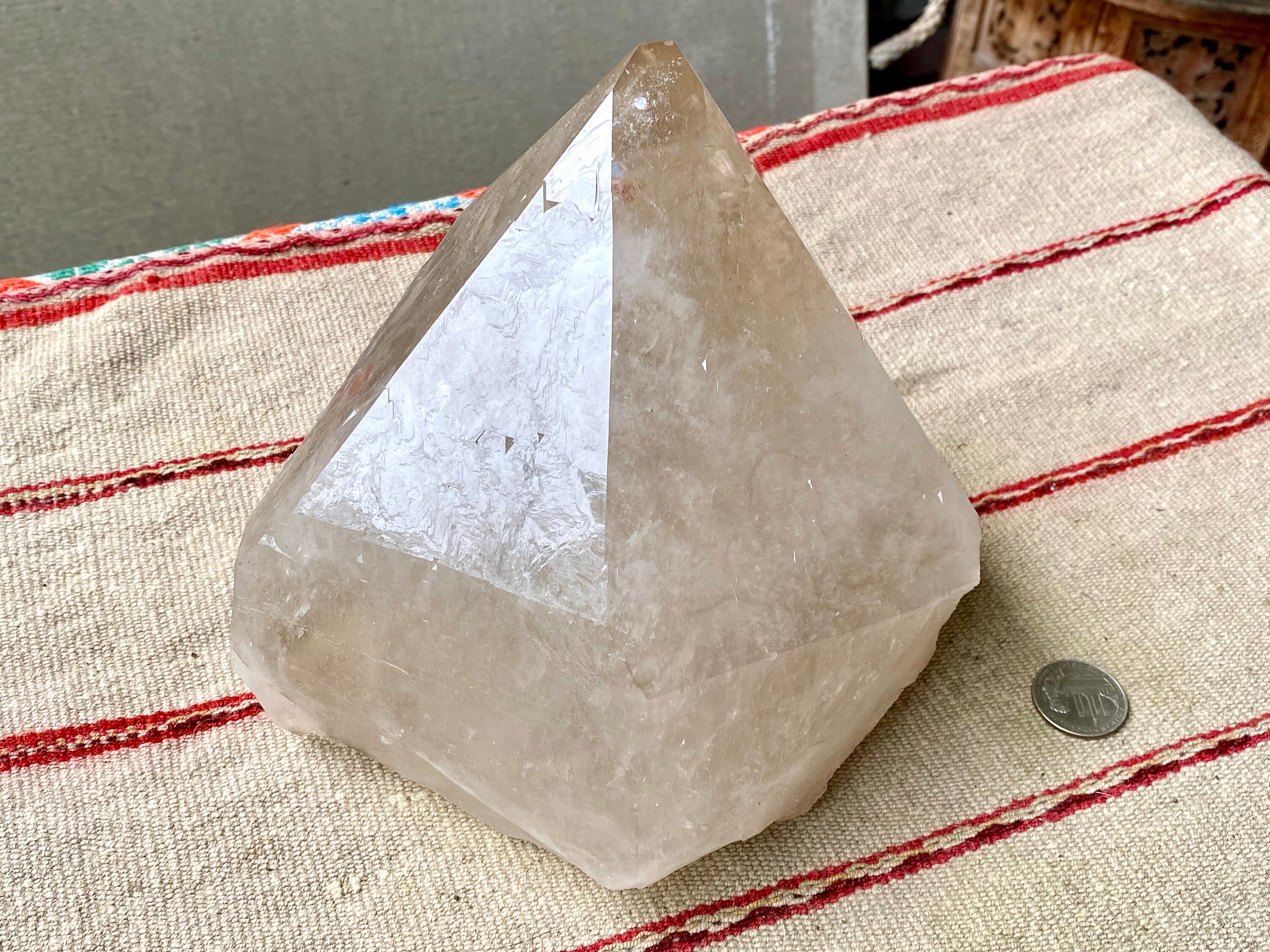 Giant Pyramidal Quartz with Mild Citrine Inclusion and Trigons, Massive ...