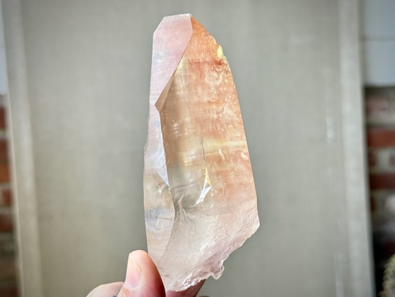 Scarlet Temple Pink Lemurian Quartz with Rainbow & Time Link, 306g, Old Find, Serra do Cabral, Minas Gerais, Brazil X907