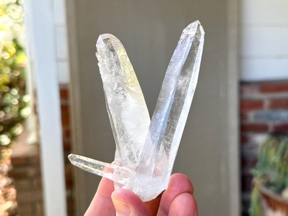 Laser Quartz, Twin Flame with Child, 169g, Water Clear Quartz, Diamantina, Minas Gerais, Brazil V105