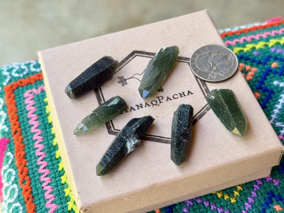 Green Hedenbergite Quartz Lot, 6 pcs, Heart & Root Chakra, Inner Mongolia A945