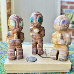 Ancient Extraterrestrial Statuette with Cactus and Mushroom, Hand Carved from Native Stone in Peru&#39;s Sacred Valley by Artist Ruben Layme