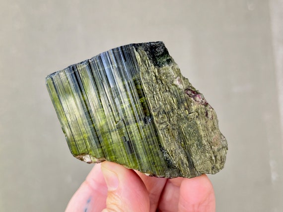Watermelon Green Tourmaline with Cat's Eye Iridescence, 312g, São Jose do Safira, Minas Gerais, Brazil X333