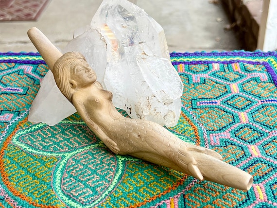 Mermaid Tepi Pipe, Traditional Shamanic Applicator Pipe, Hand Carved from Solid Wood