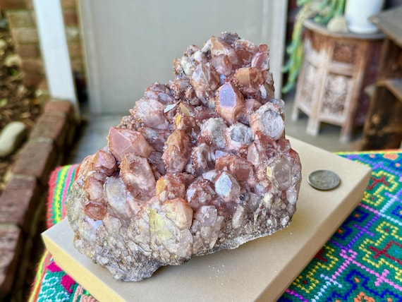 Red Hematite Phantom Quartz Cluster, Self-Standing, Lithium Inclusion, 2.4 Kilo, Energetic Balance & Grounding, Minas Gerais, Brazil V085
