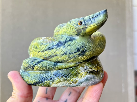 Serpentine Snake Totem #6 by Peruvian Artist Ozwaldo Perez, Hand -arved Stone Serpent for Shamanic Altar, Handmade in Sacred Valley Peru