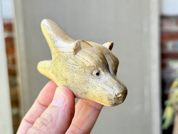 Bear Totem Kuripe, Solid Wood Shamanic Applicator, Hand Carved from a Single Block of Natural Tamarind Wood