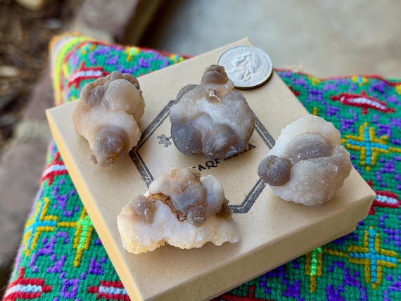Chalcedony Lot, Botryoidal Formations, 4 pcs, Nurturing Energy, Reproductive Health, Morocco B539