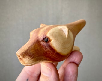 Bear Kuripe, Solid Wood Single Block Kuripe, Hand Carved Shamanic Self-Applicator Pipe