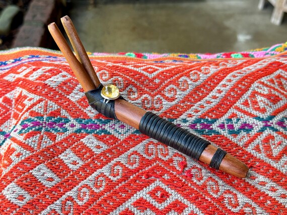 Double Tepi Pipe with Citrine, Handcrafted Traditional Shamanic Applicator Pipe