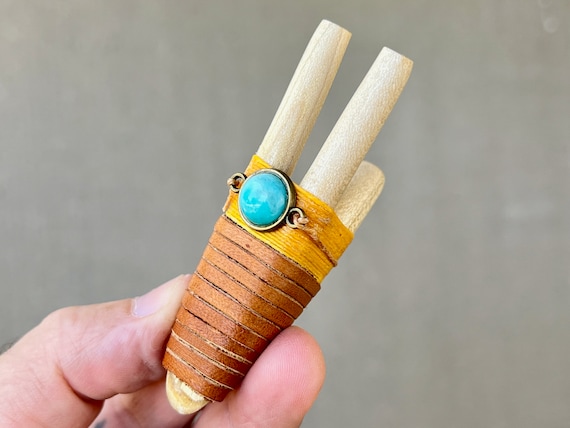 Double Kuripe Pipe with Amazonite, Traditional Shamanic Applicator, Handcrafted from Natural Hardwood