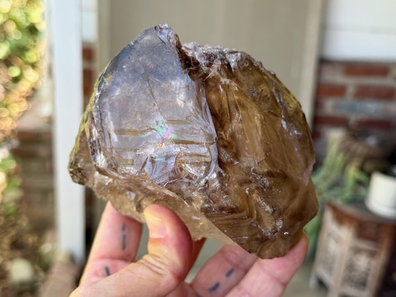 Elestial Smoky Quartz with Amethyst & Rainbow, Self Standing, 1.3 Kilo, Aracuai, Minas Gerais, Brazil V547