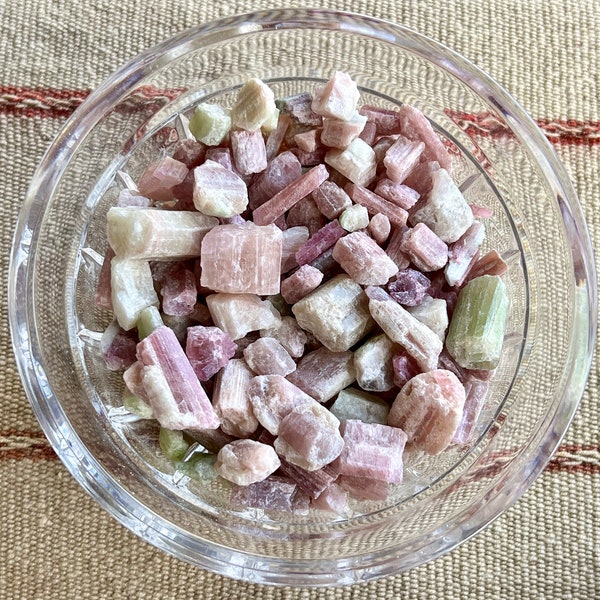 Green and Pink Tourmaline Crystals, Your Choice of 30, 50 or 100 Pieces, Small Tourmalines for Crystal Grid, Heart Chakra, Brazil PT02