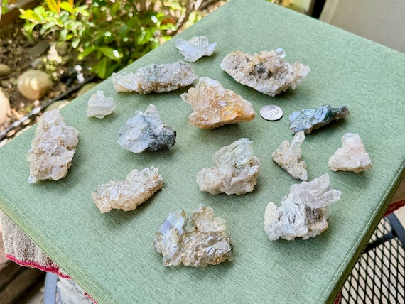 Himalayan Quartz Cluster Lot, Green Chlorite & Hematite Inclusions, 14 pcs (1 Kilo), Ethically Mined and High Quality, India WS159