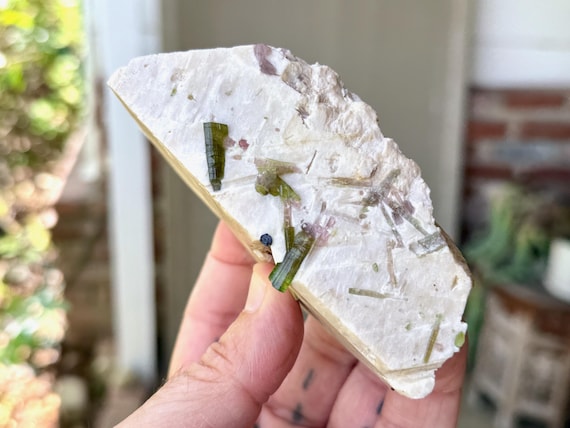 Feldspar & Green Tourmaline, Custom Stand Included, 336g, Heart Chakra, Self-Love, Coronel Murta, Minas Gerais, Brazil V419