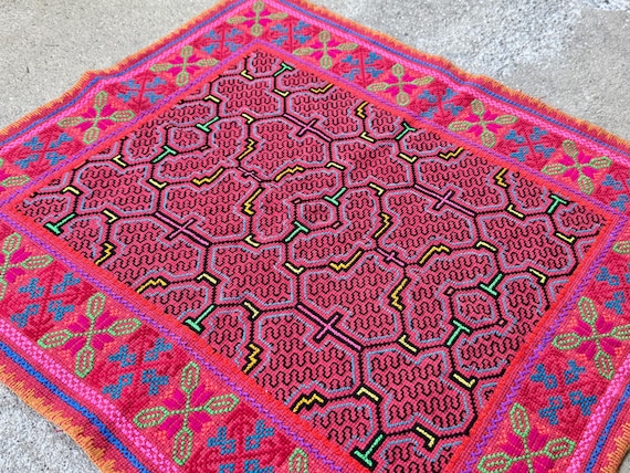 Shipibo Manta Cloth from Peru, 21" x 23," Embroidered Shamanic Mesa Cloth for Ceremony, Handmade in Pucallpa, Artist Laura Rengifo