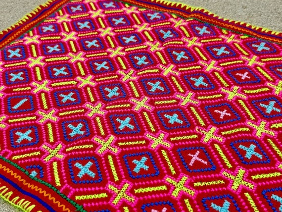 Shipibo Manta Cloth by Peruvian Artist Isabel Franchini, 13.5" x 17", Embroidered Shamanic Altar Cloth for Plant Medicine Ceremony
