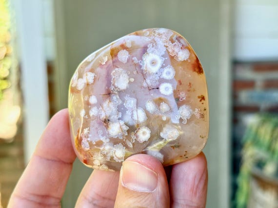 Carnelian Flower Agate with Chalcedony Inclusions, 118g, Palm Stone, Divine Feminine Energy, Heart Healing, Madagascar T190