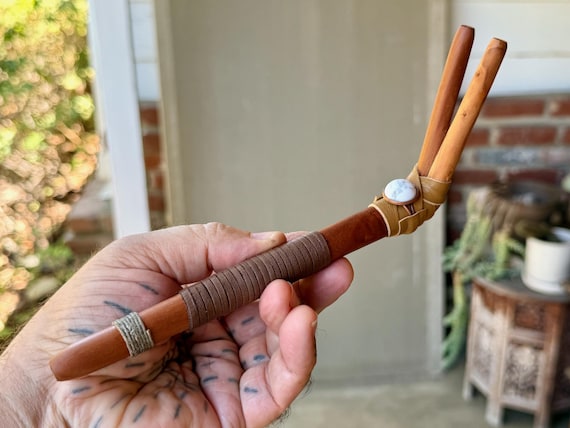 Double Tepi Pipe with Howlite, Traditional Shamanic Applicator, Handcrafted Wooden Tepi
