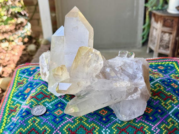 Golden Healer Starbrary Quartz, Tabular Cluster with Record Keepers, Self-Standing, 2.3 Kilo, Tomas Gonzaga Mine, Minas Gerais, Brazil V436