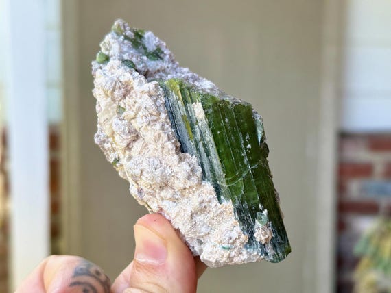 Green Tourmaline with Pink Core, White Mica & Lepidolite, 186g, Watermelon Tourmaline, São José da Safira, Minas Gerais, Brazil W092