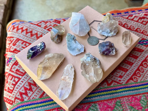 Quartz & Mineral Mixed Lot, 10 Pcs, Blue Tara Quartz, Tutu Amethyst, Bicolor Fluorite, White Amphibole and More WS257