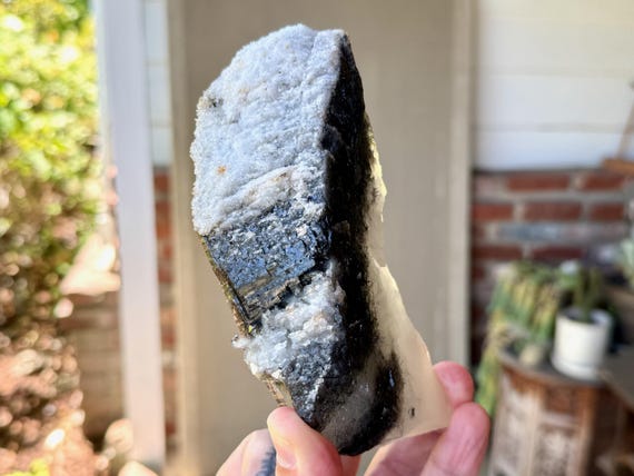 Cathedral Quartz with Black Tourmaline, 577g, New Find, Yin Yang Crystal, Masculine Feminine Balance, Diamantina, Minas Gerais, Brazil W948