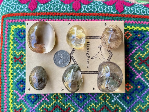 Lodolite Garden Quartz Lens, Choose ONE of Six, Polished Dome Palm Stones, Minas Gerais, Brazil A022