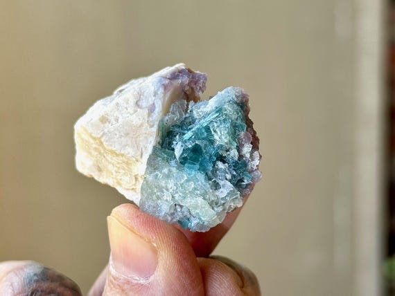 Unicorn Stone with Blue Tourmaline, Purple Lepidolite & Feldspar, 31g, Aricanga Mine, São Jose da Safira, Minas Gerais, Brazil S184