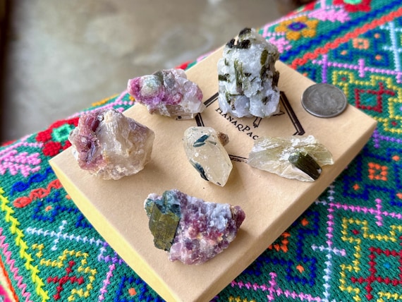 Unicorn Stone Quartz, Citrine, Green, Pink & Blue Tourmaline with Lepidolite, 6 pcs, Coronel Murta, Minas Gerais, Brazil WS241