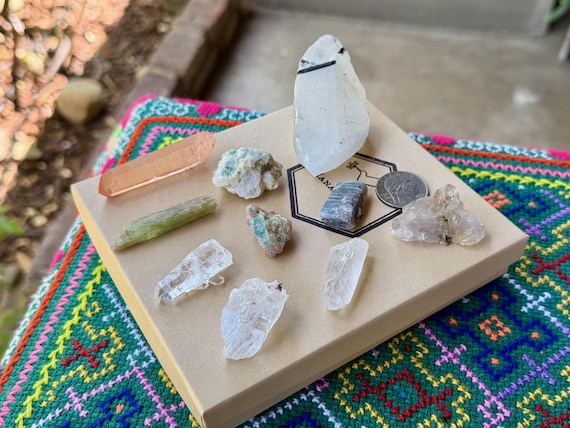 Quartz & Mineral Mixed Lot, 10 Pcs, Naica Selenite, Lightning Strike Lemurian, Blue Tourmaline, Unicorn Stone, Green Kyanite and More WS253