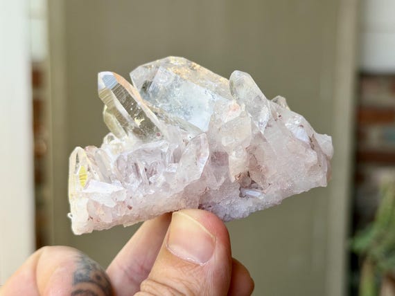 Pink Lemurian Quartz Cluster, Self-Standing, 102g, Old Find, Crown Chakra, Santander, Colombia V554