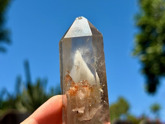 Candle Phantom Quartz, White Amphibole Inclusion, 140g, New Find, Guardian Angels, Diamantina, Minas Gerais, Brazil A954